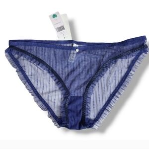BCBGENERATION Navy Blue Sheer Stretch Mesh Panties Ruffle Trim Size Large NWT!